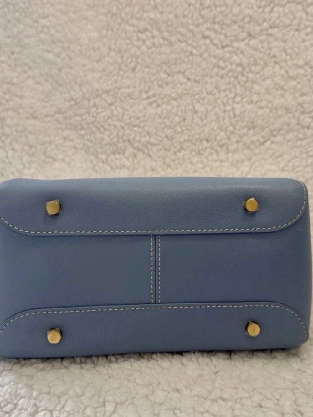 Classic Blue Leather Satchel with Removable Strap - Picture 4 of 6